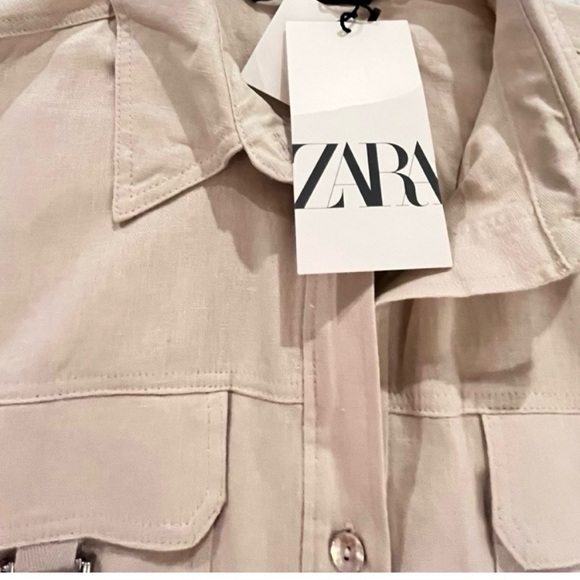 NWT-ZARA- BELTED LINEN BLEND SHORTS JUMPSUIT/ ROMPER. Size: small - Picture 10 of 12